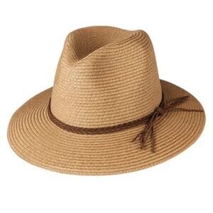 Furtalk Fedora Hat Women's M/L Paper Straw Wide Brim Sun Protection Chin Strap